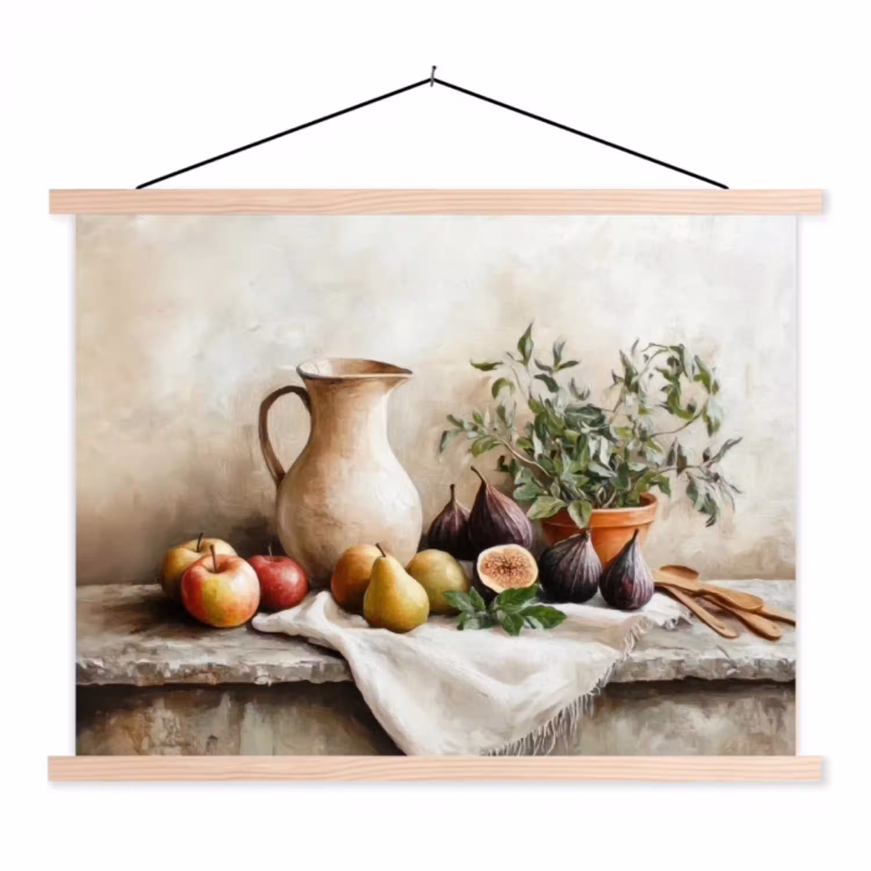 Fruit - Kruiden - Landelijk textielposter latten blank klein -3d