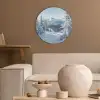 Winterlandschap - Natuur - Berg - Bomen - Sneeuw Akoestische PET Vilt - Rond klein -sfeer1