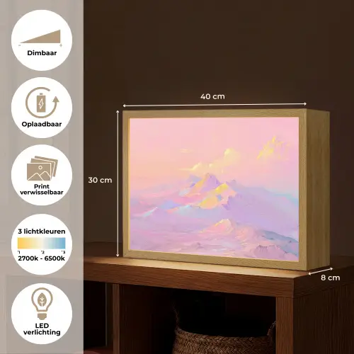 Bergtoppen - Wolken - Dromerig Light Box met batterij (Wandlamp) middel -USP_websiteoverzichtNL
