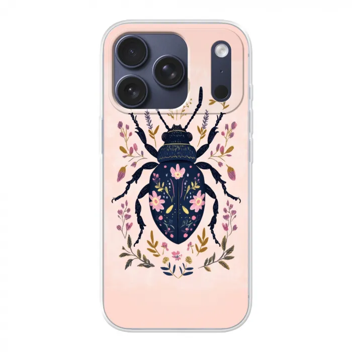 Donkerblauw - Kever - Bloemtakken - Sierlijk Telefoonhoesje iPhone 17 Pro klein -3d