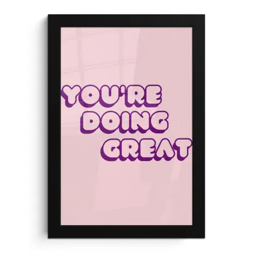 You're doing great - Roze - Bubble letters fotolijst zwart zonder passe partout klein -3d