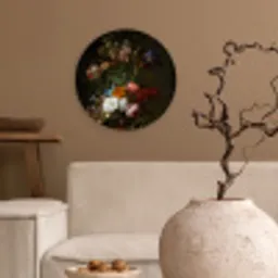 Vaas met bloemen - Schilderij van Rachel Ruysch Wandcirkel kunststof plaat 5mm dik klein -sfeer1