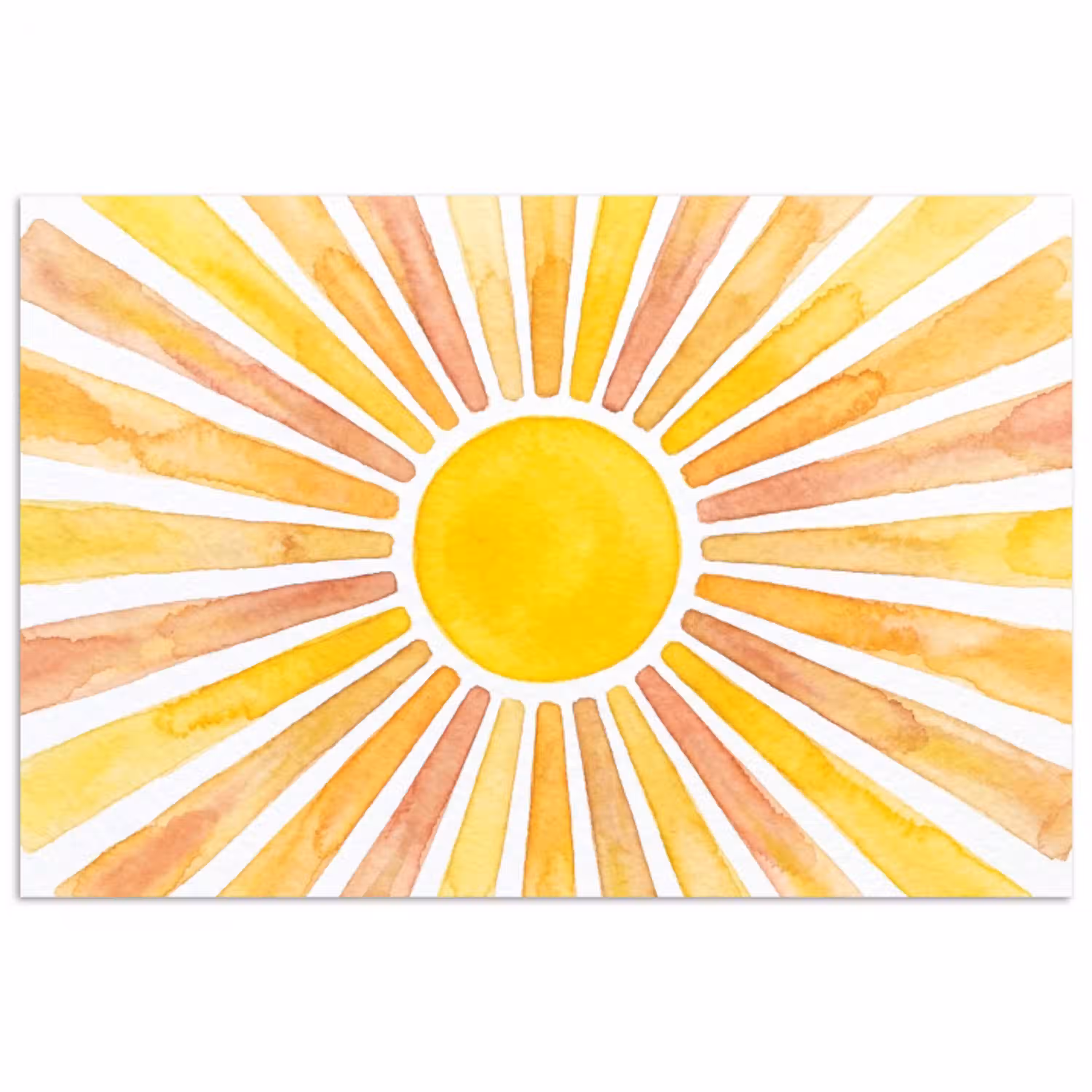 Zon - Stralen - Aquarel - Geel - Abstract poster papier klein -3d