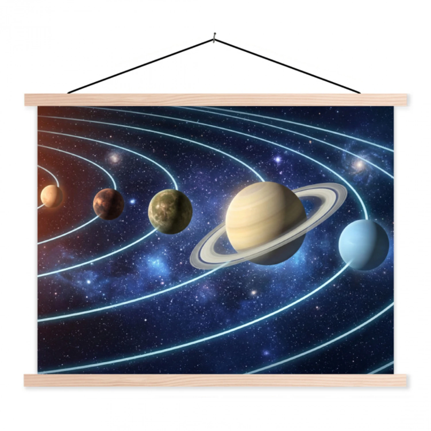 Ruimte - Zonnestelsel - Blauw textielposter latten blank klein -3d