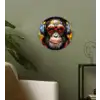 Chimpansee - Aap - dieren - Graffiti - Bril - Koptelefoon - Kleuren Wandcirkel kunststof plaat 5mm dik klein -sfeer3