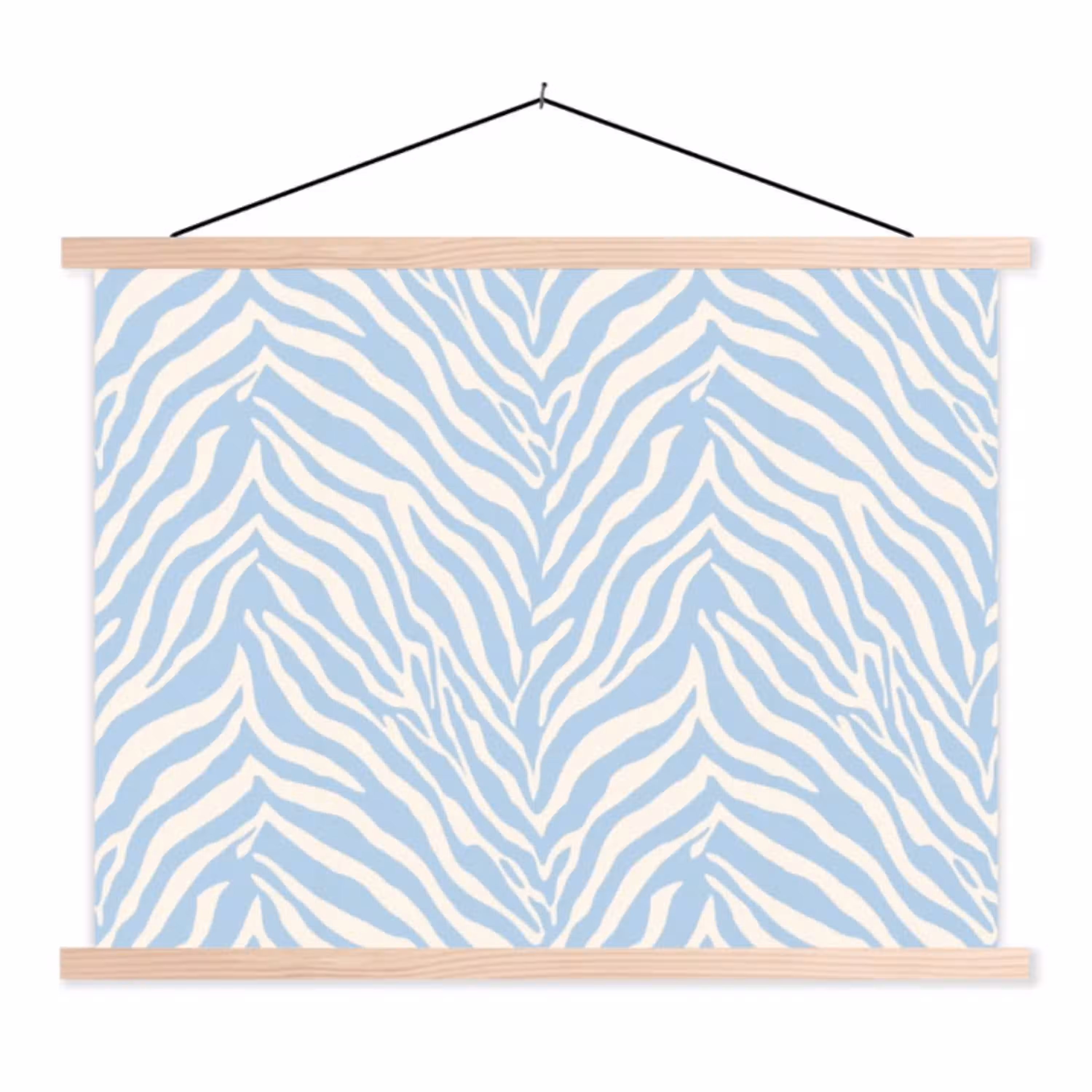 Zebra - Motief - Blauw - Wit textielposter latten blank klein 122 -3d