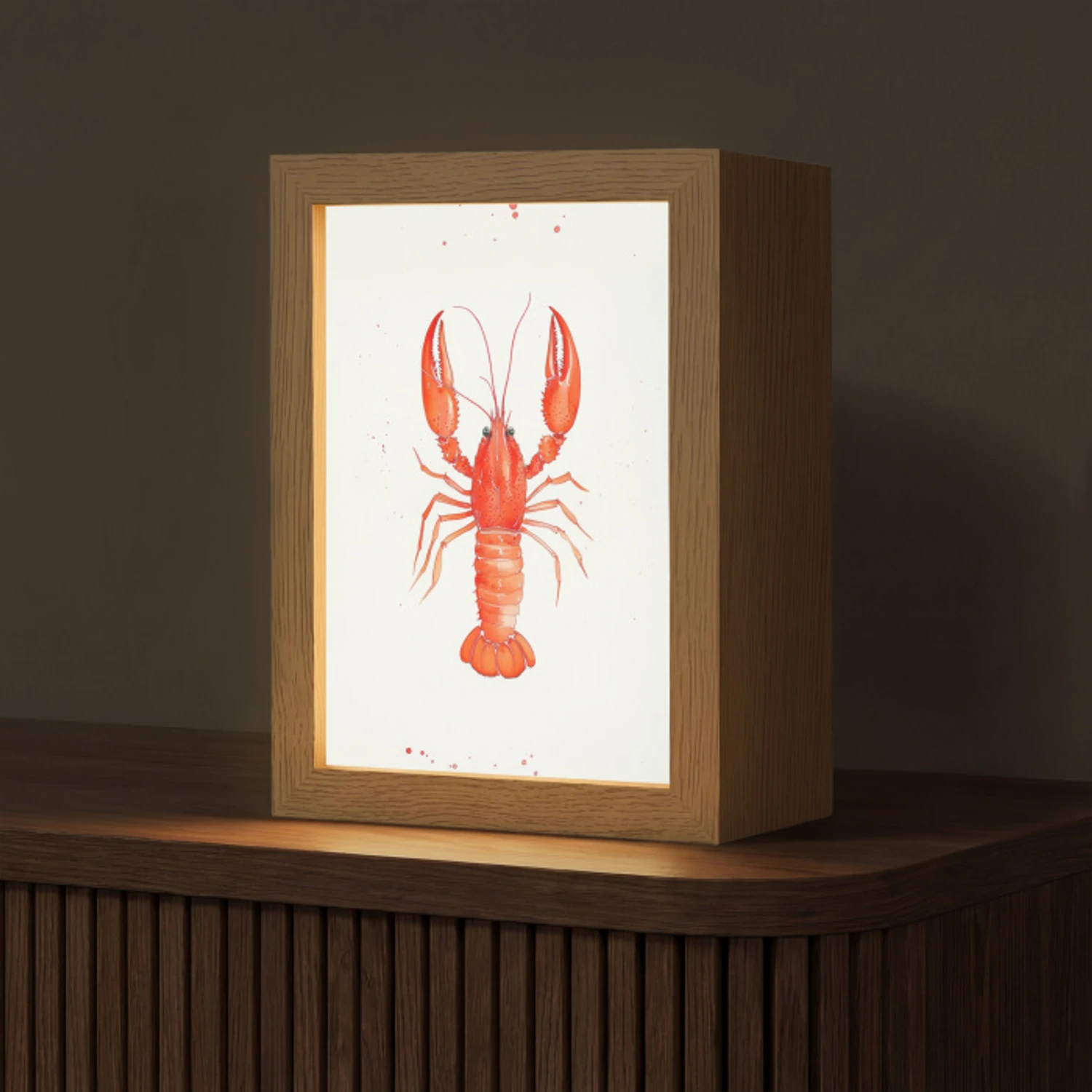 Kreeft - Waterverf - Aquarel - Oranje Light Box met kabel (Tafellamp) klein -z3d_website