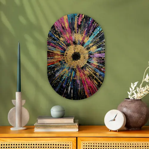 Explosie - Goud - Kleurrijk - Abstract Wandcirkel Ovaal Forex klein -sfeer2