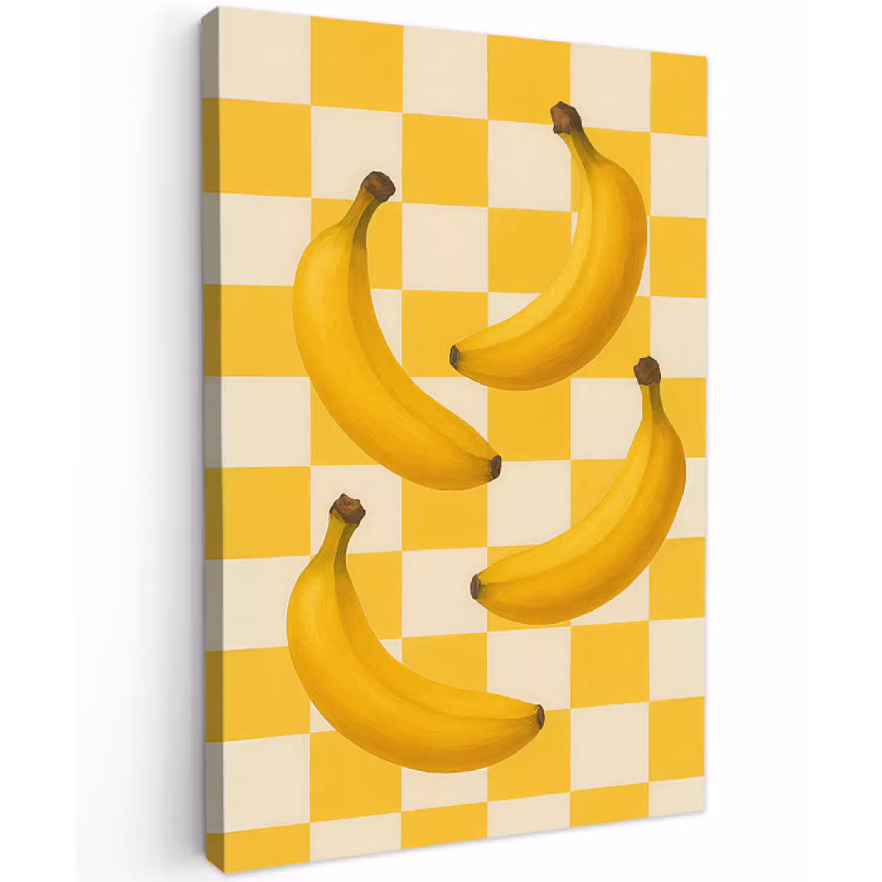 Bananen - Geel - Geblokt Tuinposter op houten frame 2 cm dik middel -3d
