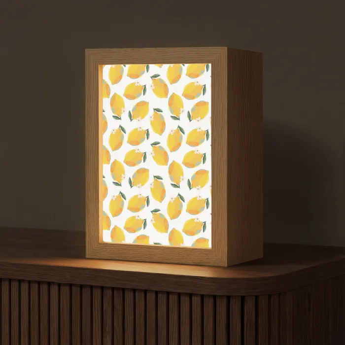 Citroenen - Wit - Bloemen - Patroon Light Box met kabel (Tafellamp) klein 925 -z3d_website