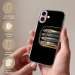 Sardines - Blik - Zwart - Vissen Apple iPhone 16 klein -sfeer3_NL