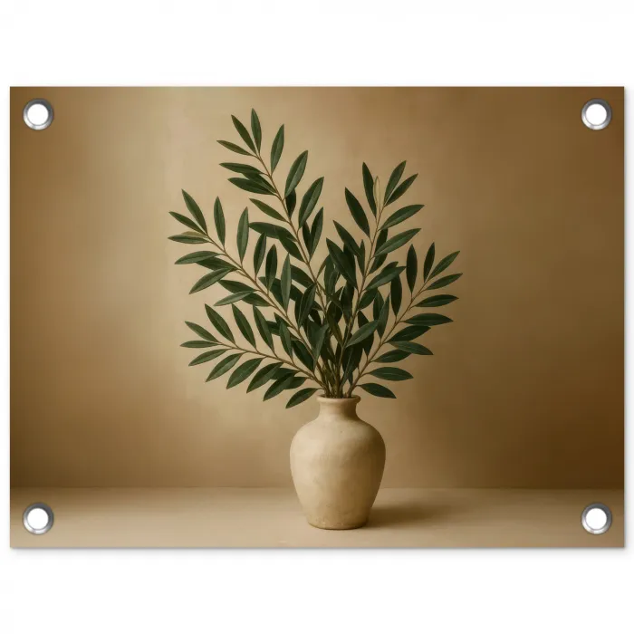 Vaas - Olijftakken - Bladeren - Beige tuinposter los doek klein -3d
