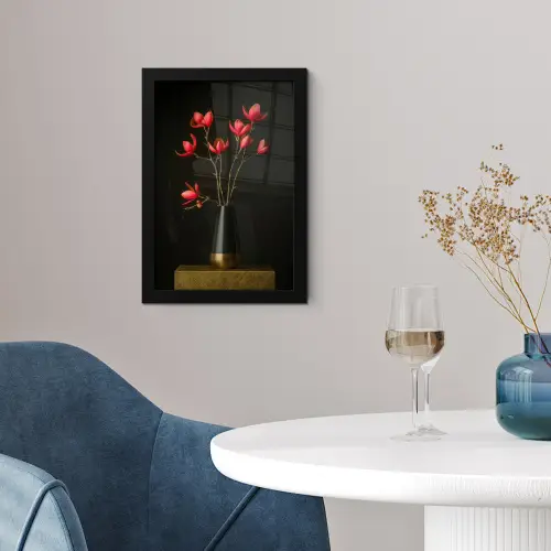Rode - Bloemen - Vaas fotolijst zwart zonder passe partout klein -sfeer4