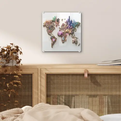 Wereldkaart - Kristallen - Unieke tinten plexiglas 5mm klein -sfeer4