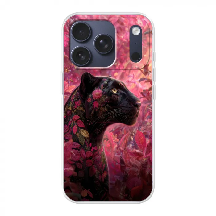 Luipaard - Bloemen - Roze Telefoonhoesje iPhone 17 Pro klein -3d
