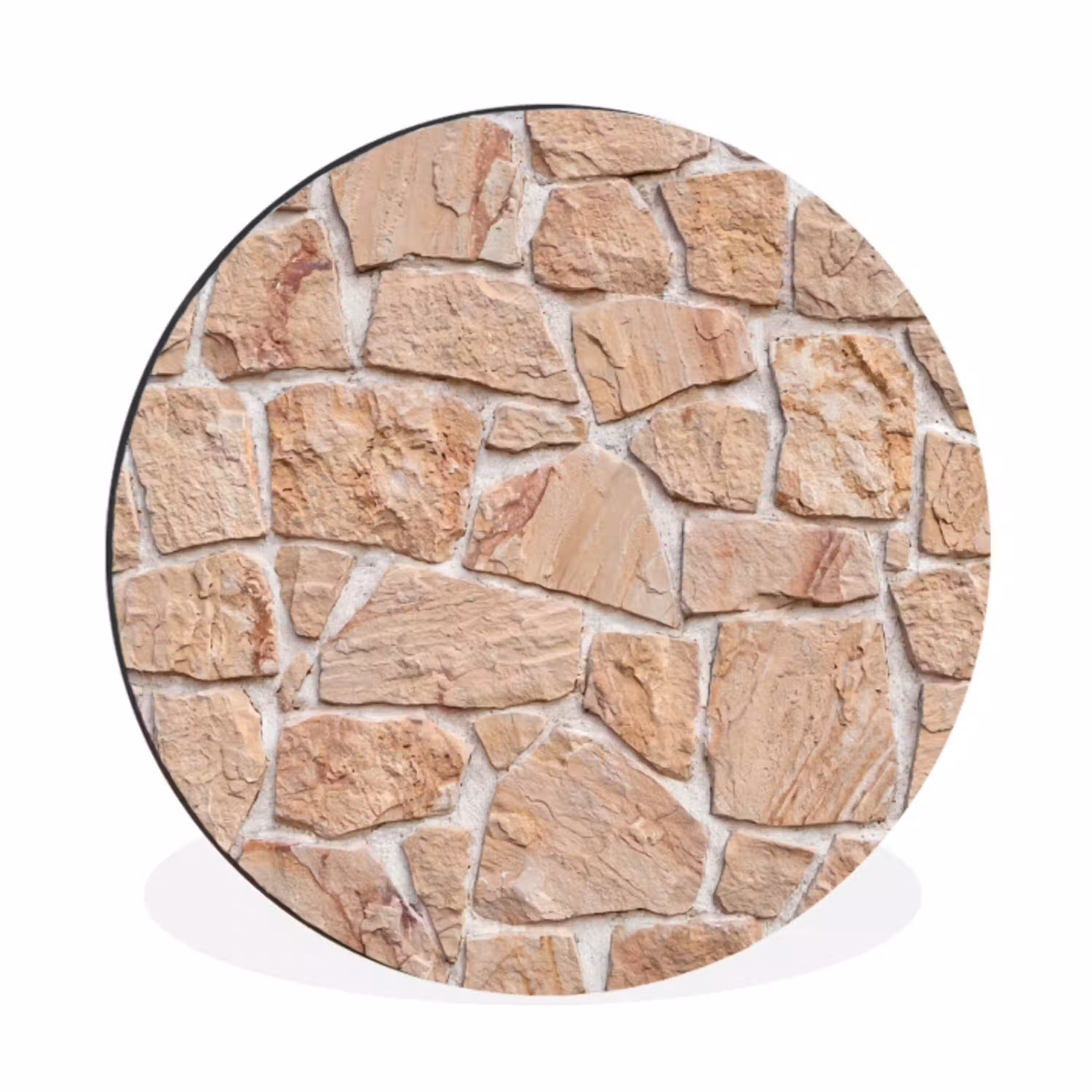 Muur - Steen - Patroon - Rustiek - Beige Wandcirkel aluminium klein -3d