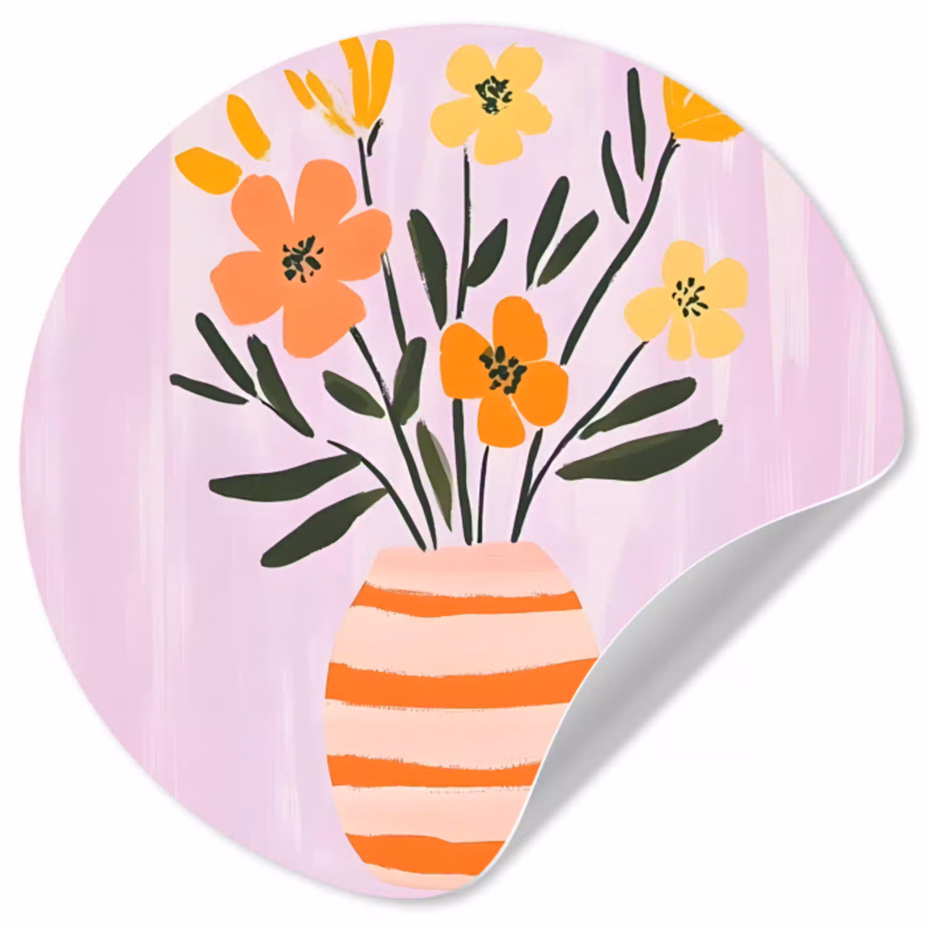 Vaas - Gestreept - Bloemen - Oranje Wandcirkel behangsticker klein -3d