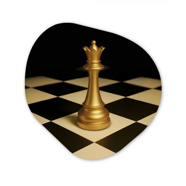 Koningin - Schaakstuk - Geblokt - Goud Wandcirkel Organisch Forex 3mm klein -3d