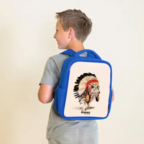 Uil als Indiaan Kinderrugzak - Blauw middel -sfeer2