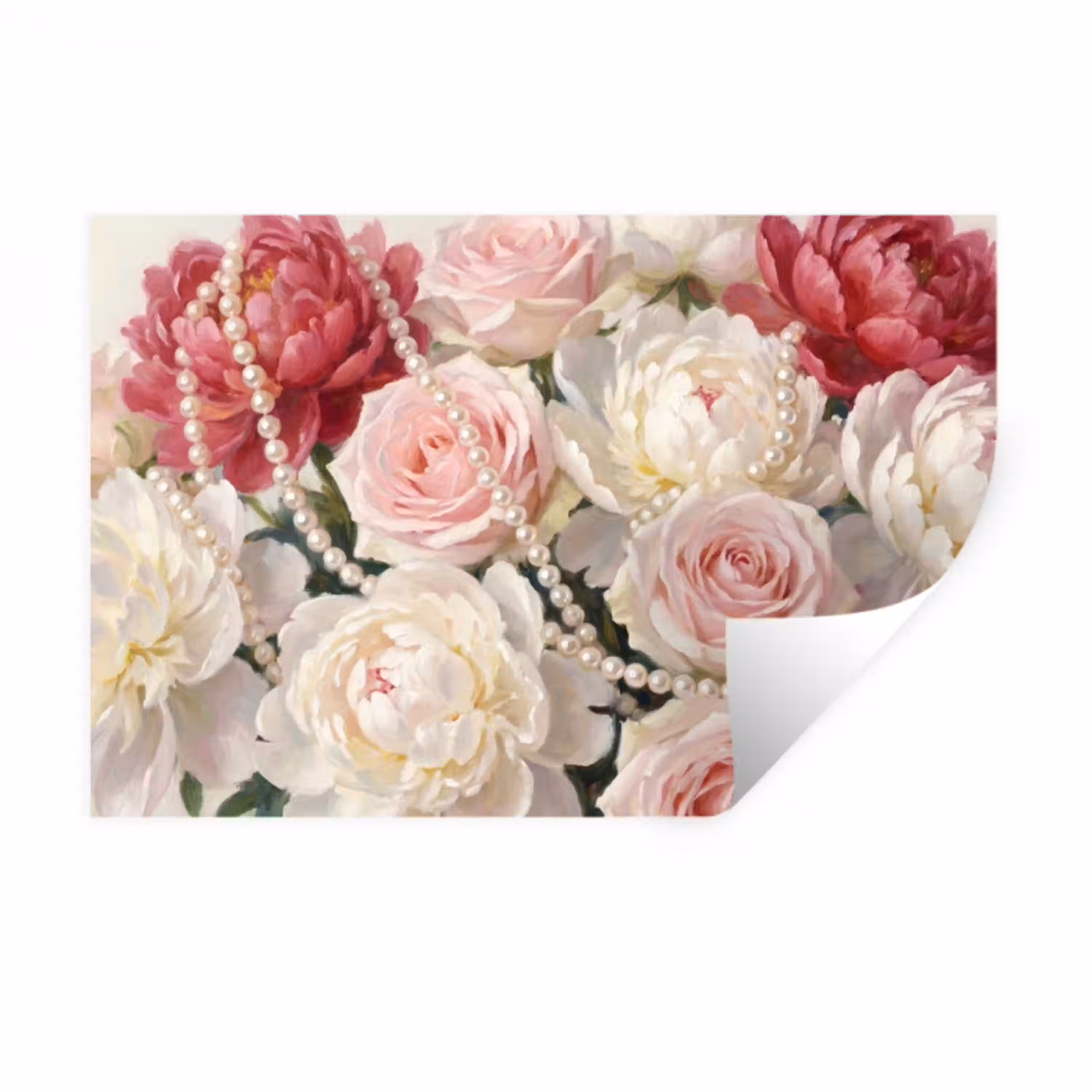 Bloemen - Parels - Romantiek - Klassiek - Roze Muursticker klein -3d