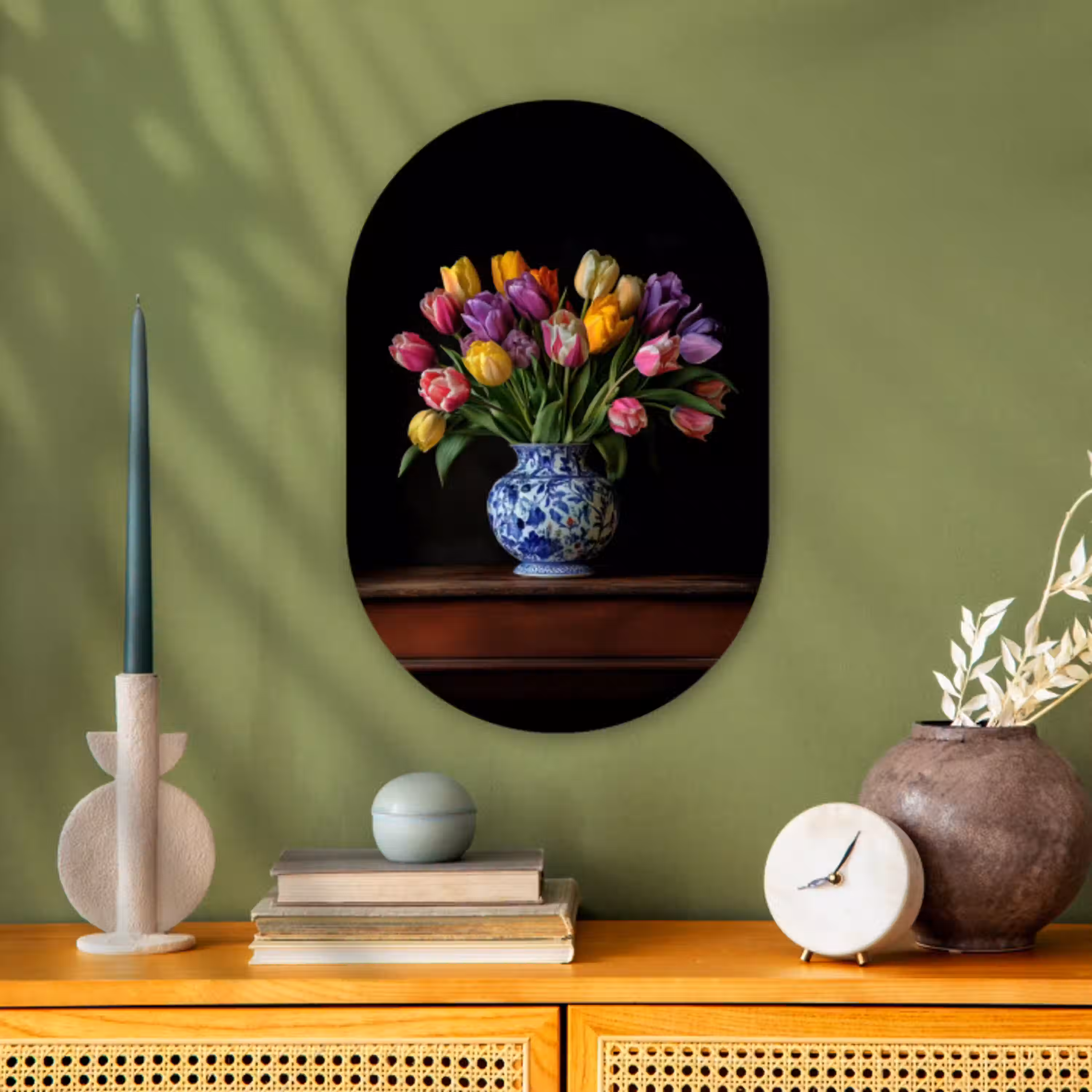 Tulpen - Kleuren - Hout - Vaas Wandcirkel Ovaal Forex klein -sfeer2
