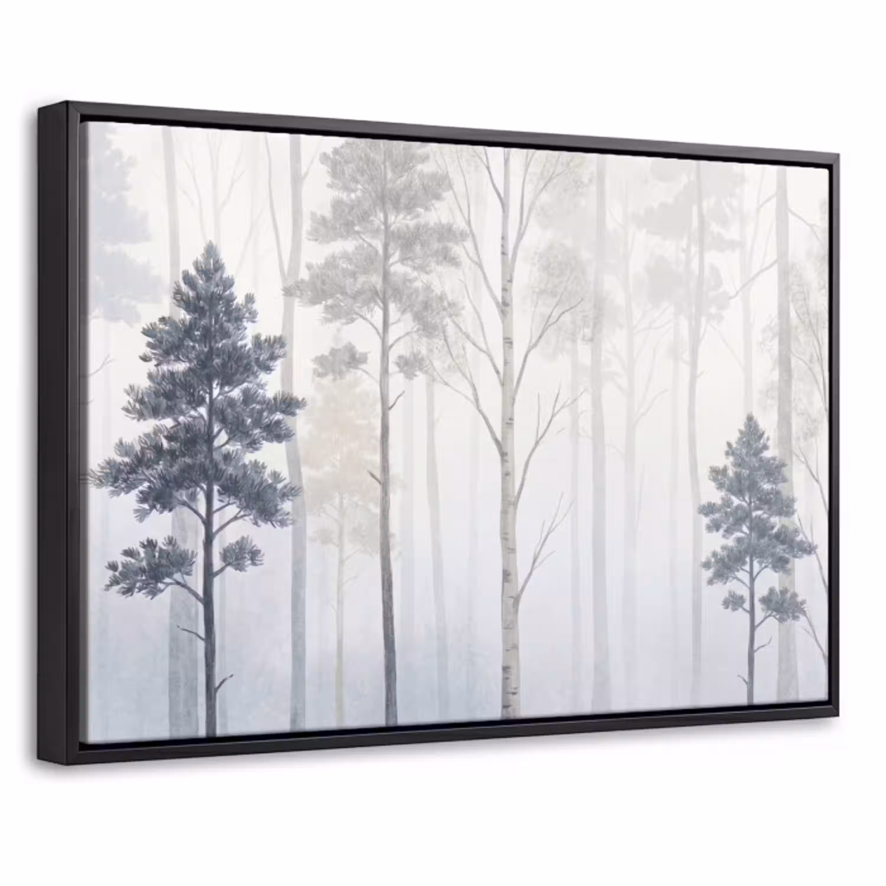 Bos - Bomen - Mist - Natuur - Illustratie - Grijs Canvas met baklijst klein -threedimensional_3d_global