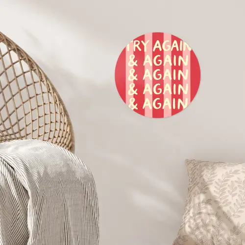 Strepen - Rood - Try again Wandcirkel behangsticker klein -sfeer4
