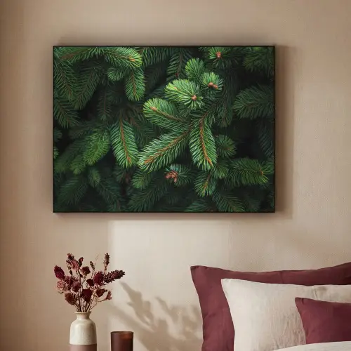Sparrentakken - Knoppen - Naalden - Groen Textielframe zwart klein -sfeer1