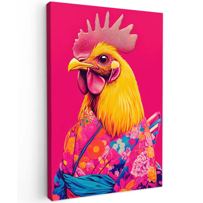 Haan - Kleurrijk - Kimono - Roze canvas 2cm klein -z3d