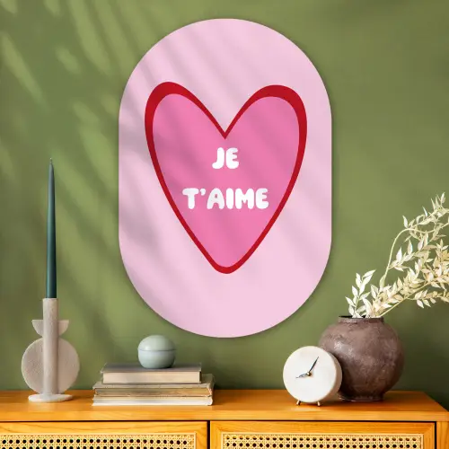 Hart - Frans - Valentijn - Roze Wandcirkel Ovaal Glas middel -sfeer2