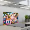 Kleurrijk - Roze - Oranje - Geel - Bloemen keuken achterwand spatscherm klein -3d_schuin