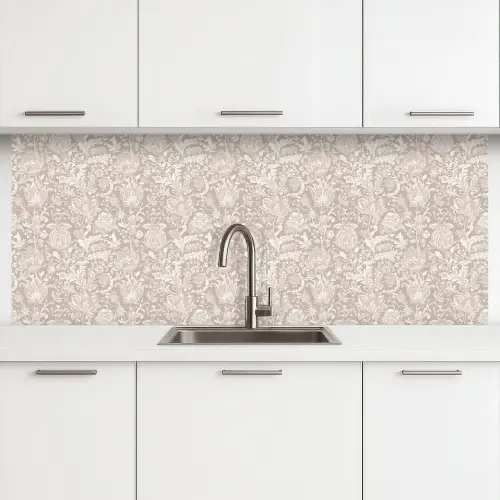 Bloemenprint - Grijs - Crème keuken achterwand 2 middel 871 -3d