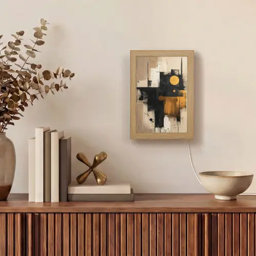 Abstract - Zwart - Goud - Modern Light Box met kabel (Tafellamp) klein -sfeer2