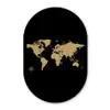 Wereldkaart - Beige - Zwart Wandcirkel Ovaal Forex klein -3d
