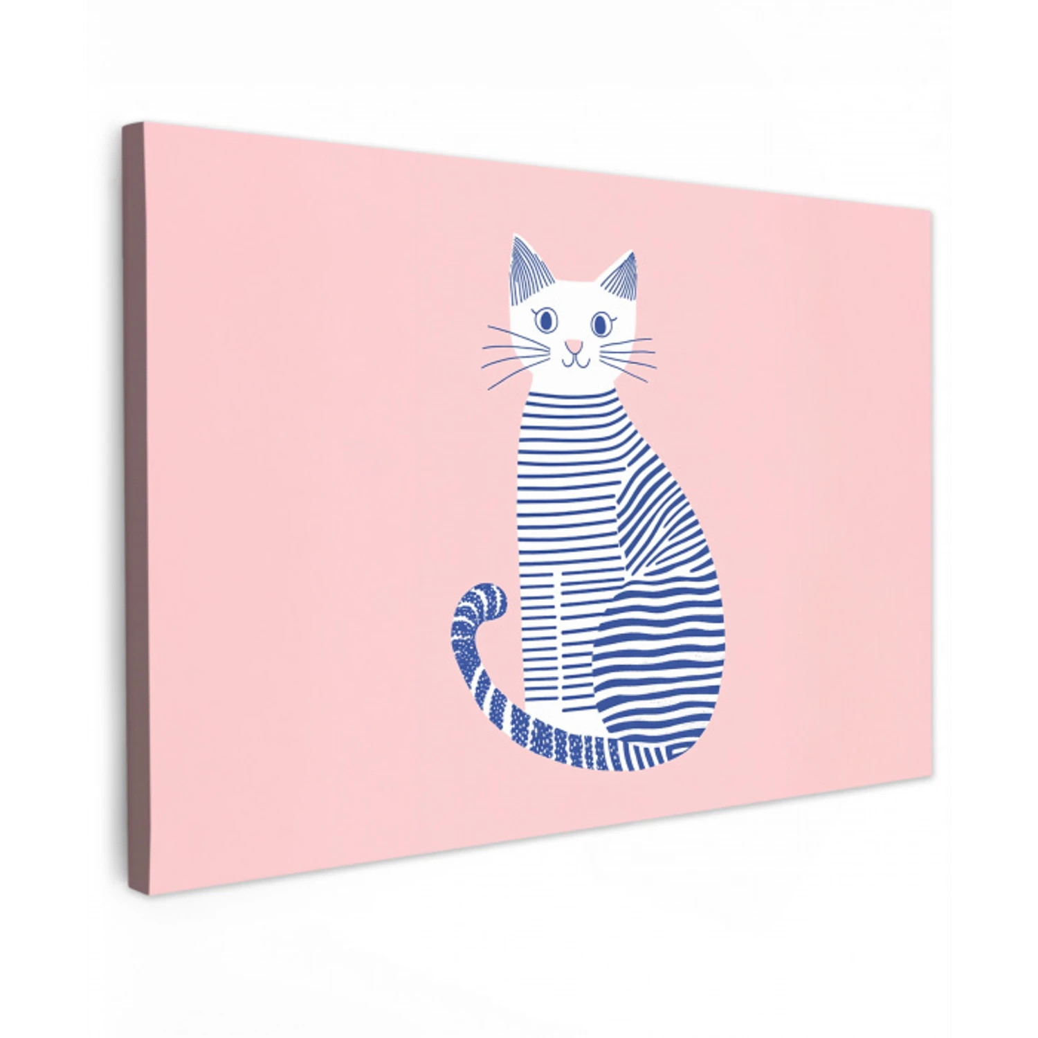 Kat - Illustratie - Minimalistisch - Roze Tuinposter op houten frame 2 cm dik klein -3d