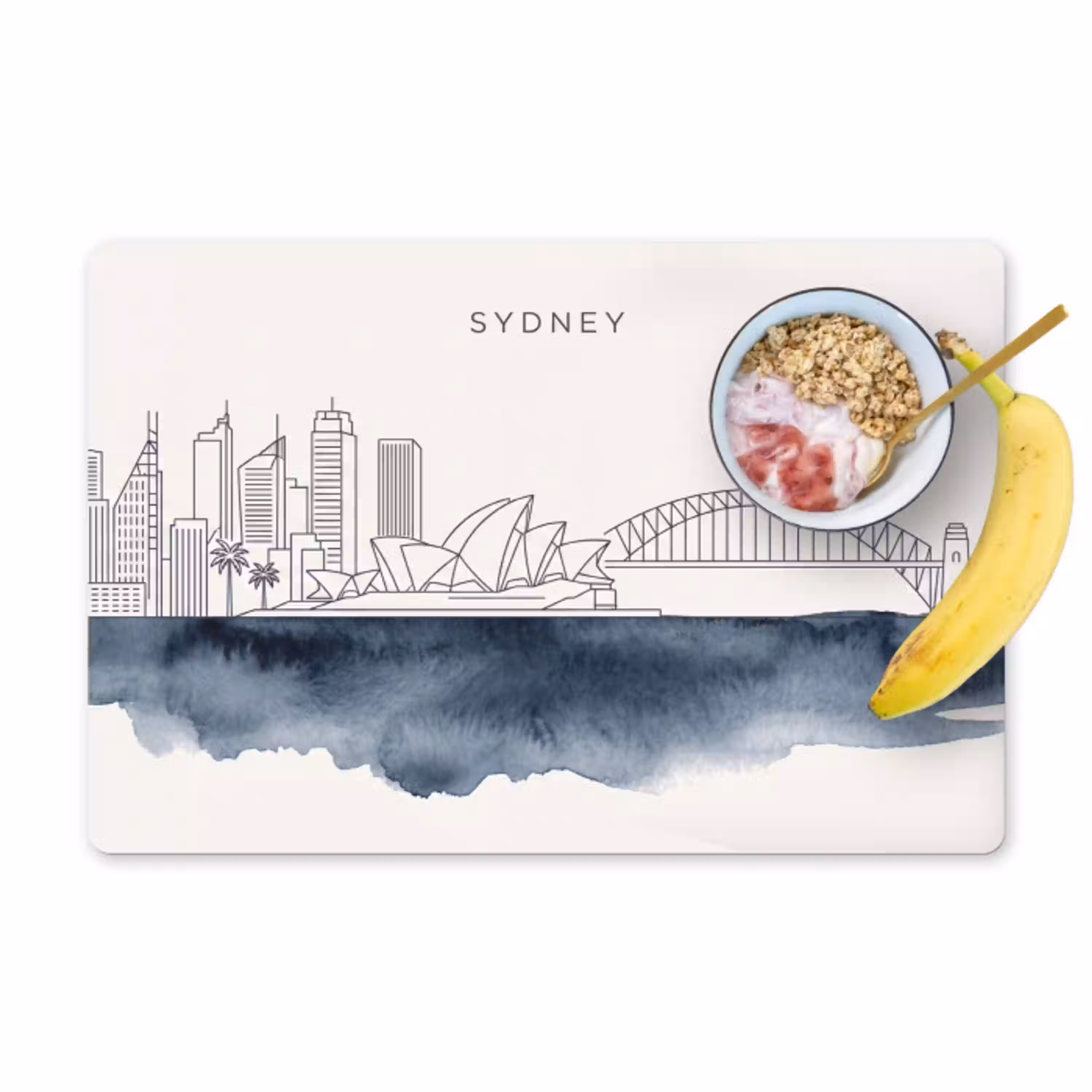 Stad - Skyline - Architectuur - Minimalistisch - Blauw Placemat vinyl groot -zzzproduct_Kitchenyeah-website