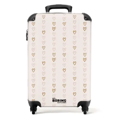 Lijnhartjes op beige NBS - Handbagage koffer - Volwassenen Unisex middel -productfoto_recht