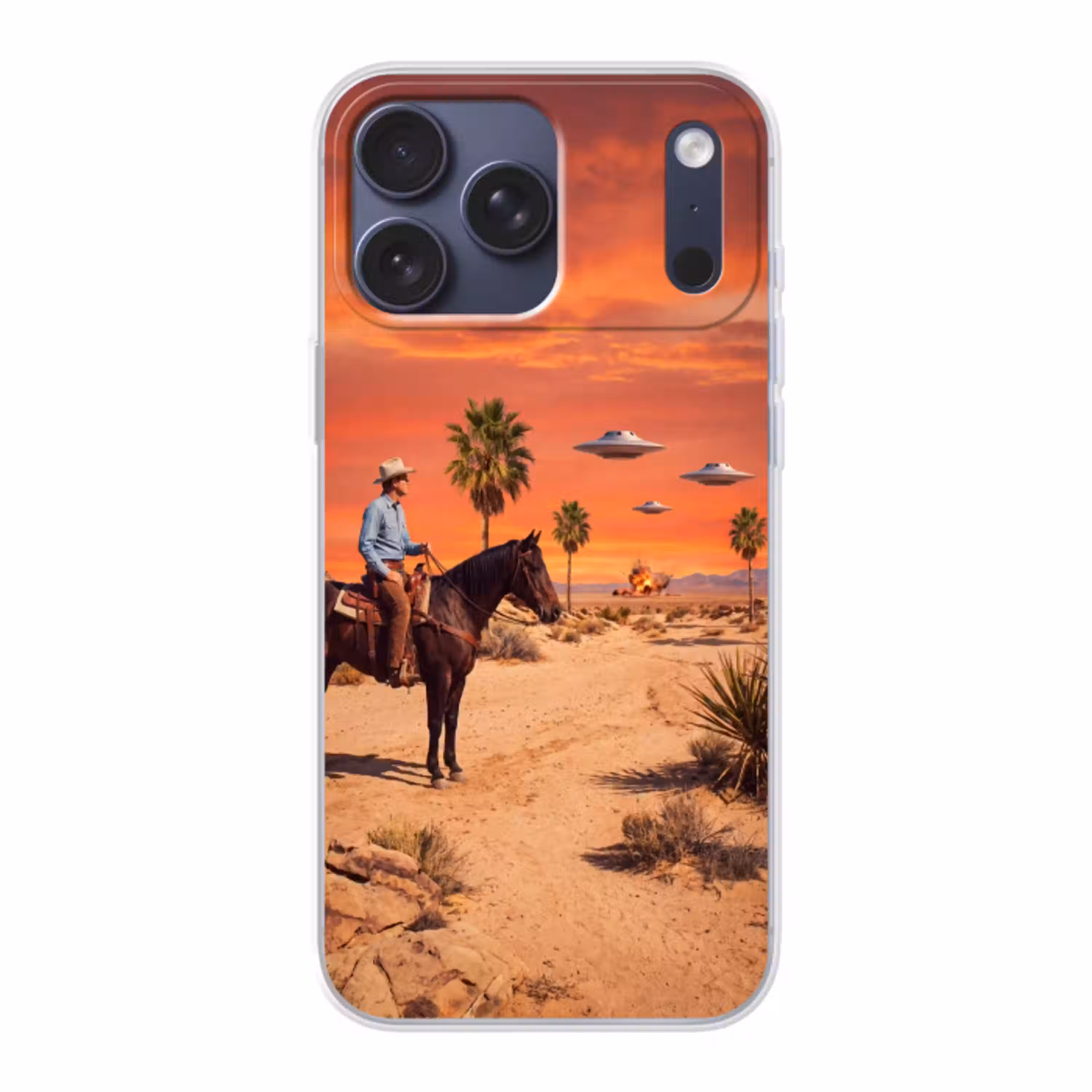 Cowboy - Paard - Woestijn Telefoonhoesje iPhone 17 Pro Max klein -3d