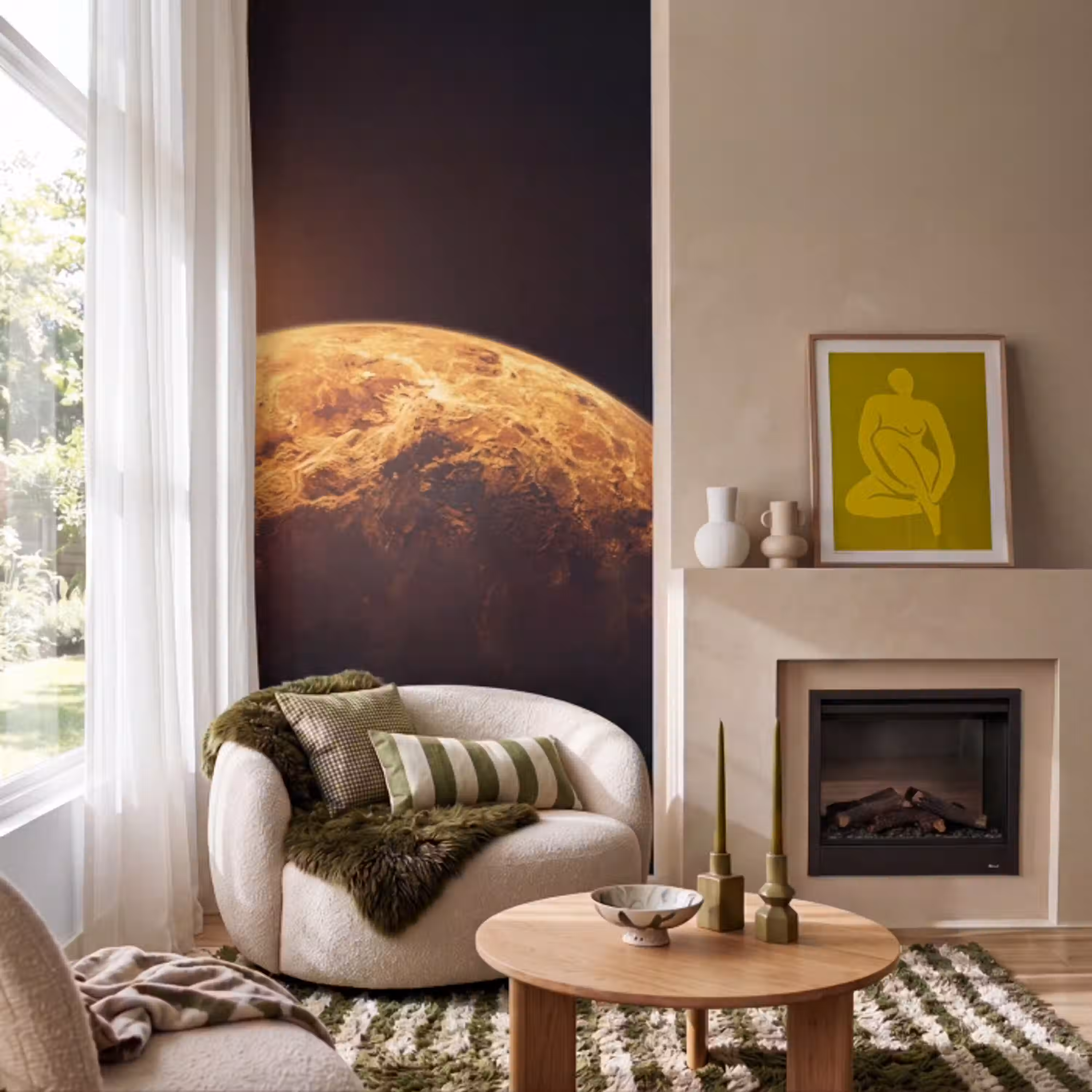 Planeet - Ruimte - Oranje Behang Vlies klein -sfeer2