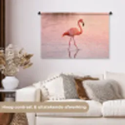 Flamingo - Water - Roze Wandkleed katoen middel -sfeer1