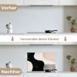Abstract - Japandi - Beige - Modern keuken achterwand spatscherm klein -voor_na_DE