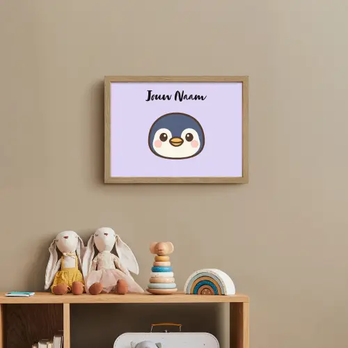 Pinguïn - Paars - Minimalistisch - Blosjes Light Box met batterij (Wandlamp kind) middel -sfeer2_kind