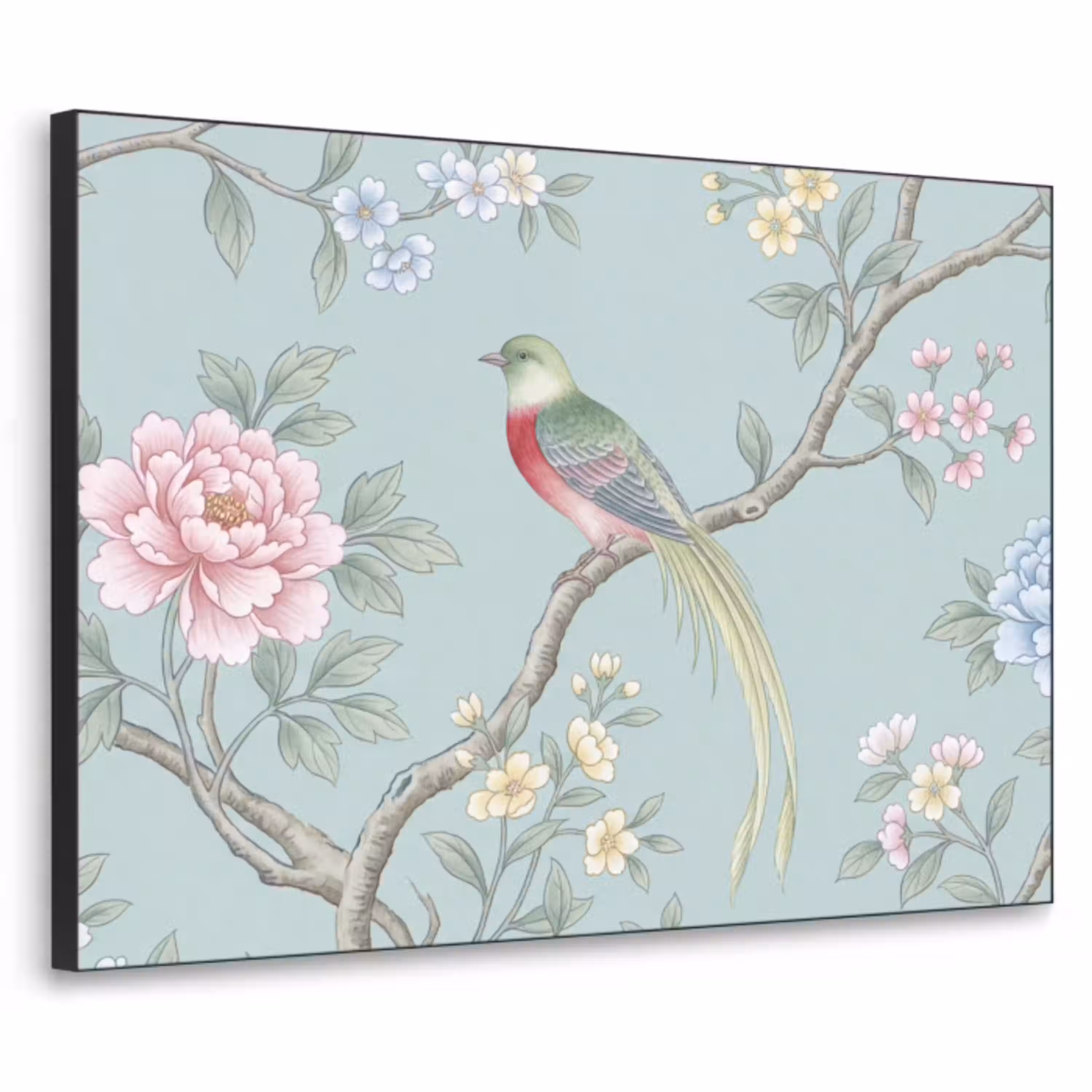 Vogel - Bloemen - Kleurrijk Textielframe zwart klein -3d