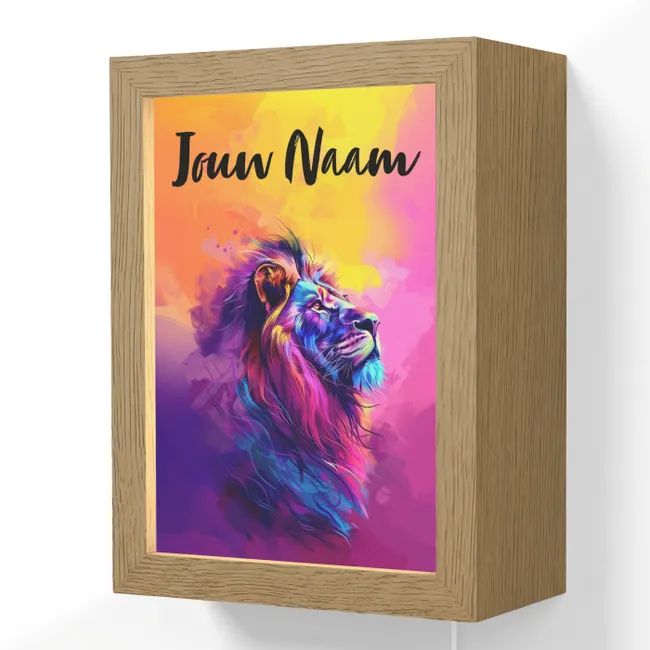 Lightbox - Wandlamp kinderkamer met naam - Leeuw - Verf- Kleuren - Dier