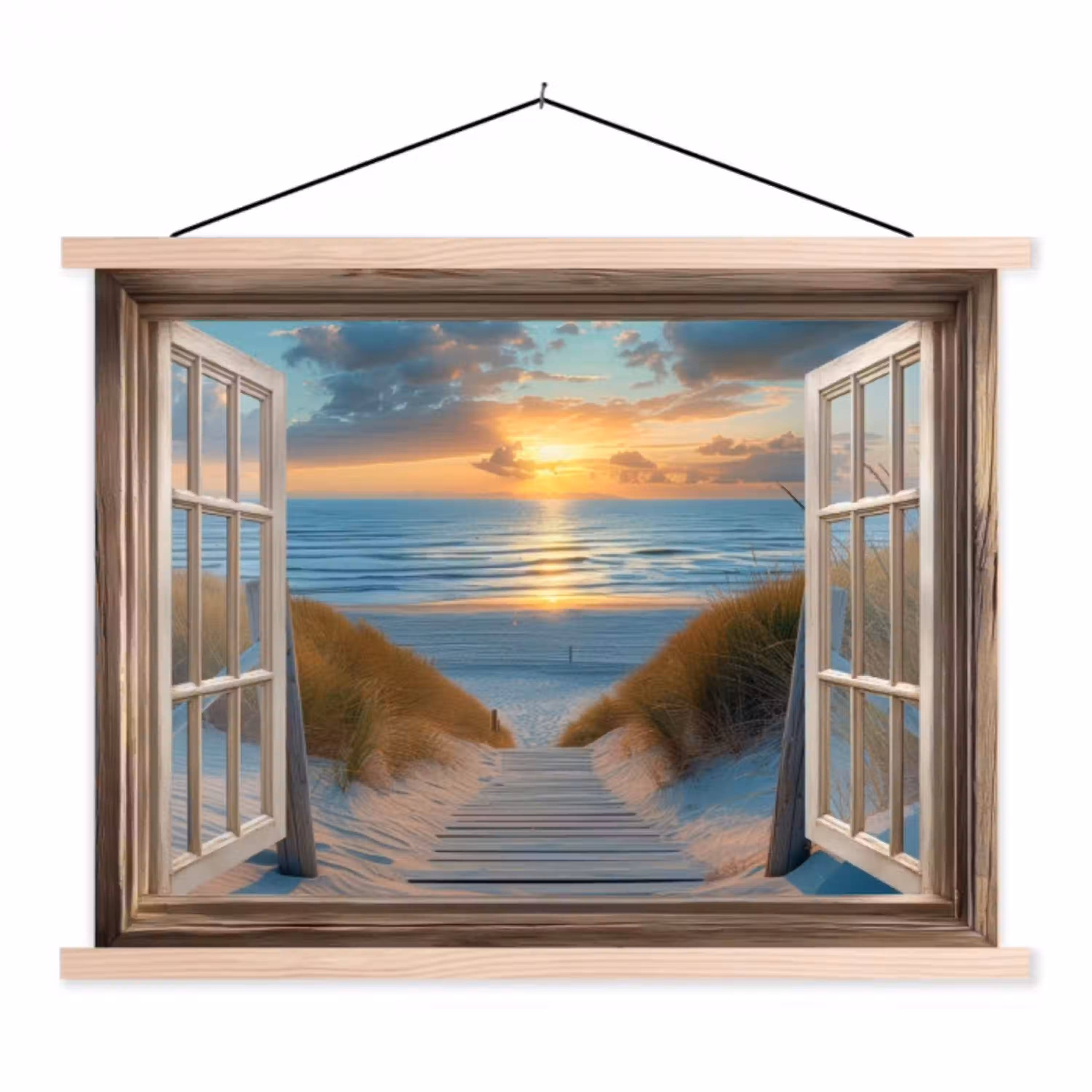 Doorkijk - Strand - Pad - Zonsondergang textielposter latten blank klein -3d