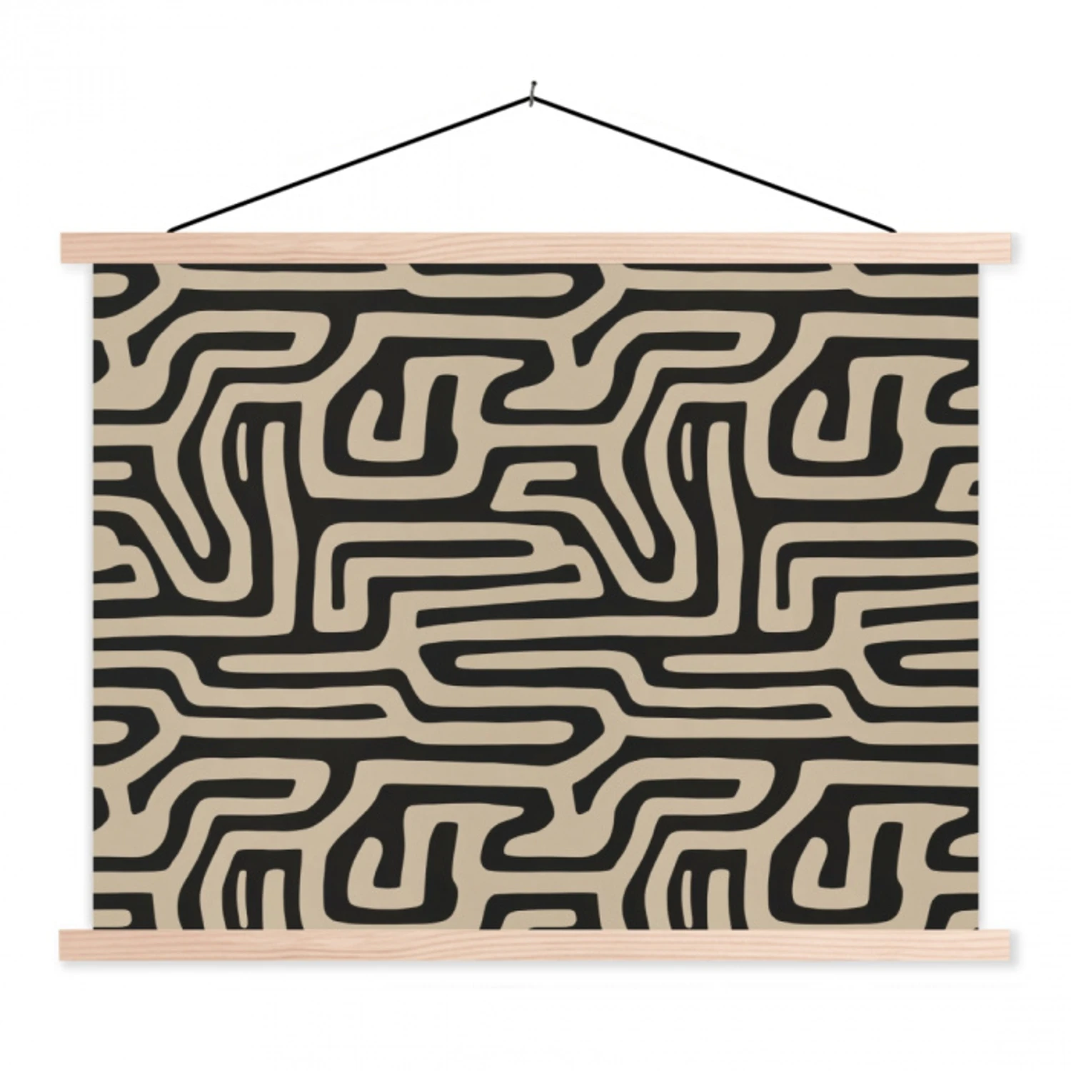 Grafisch - Lijnen - Zwart textielposter latten blank klein 122 -3d