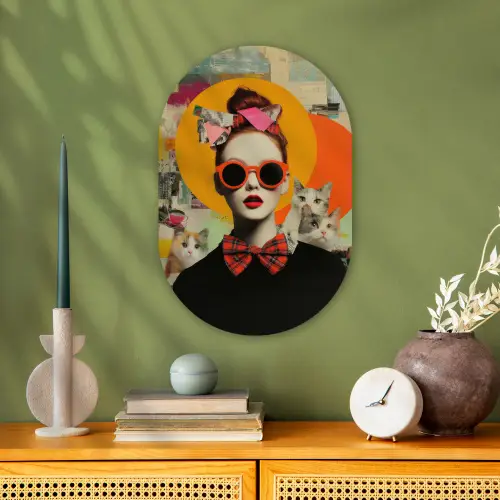 Vrouw - Bril - Strik - Retro Wandcirkel Ovaal Forex klein -sfeer2