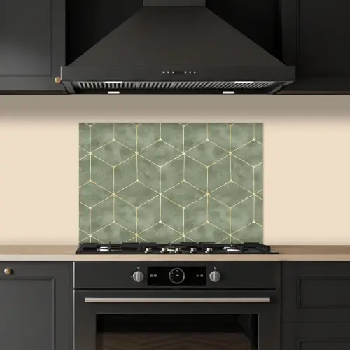 Subtiel - Geometrisch - Goud - Groen keuken achterwand spatscherm klein 900 -sfeer1