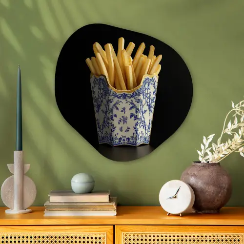 Friet - Porselein - Delfts blauw - Eten Wandcirkel Organisch Plexiglas middel -sfeer2