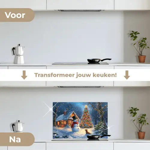Kerstwonder - Winteravond - Kleurrijk keuken achterwand spatscherm klein -voor_na_NL